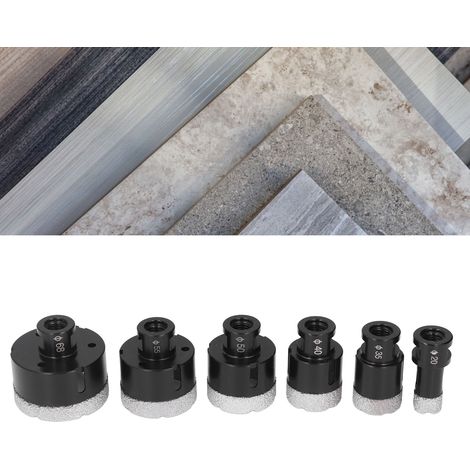 Lot de 6 scies cloches diamantées M14 pour meuleuse d'angle, pour le brasage du verre, de la céramique, du marbre et du granit, diamètres 20/35/40/50/55/68 mm. (1/5)