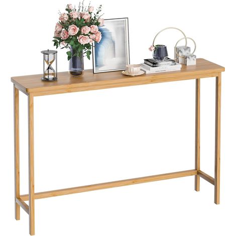 Console Meuble, Table Console Fine en Bambou, Petite Table de Présentation, Table d’Entrée, Bout de Canapé, Table d'Appoint, pour Couloir, Entrée, Salon, Naturel (1/5)