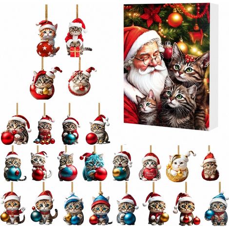 Weihnachtskalender 2026, Katzenanhänger, flach, 2D, Acryl, Baumdekoration - Typ c (gj451-003)