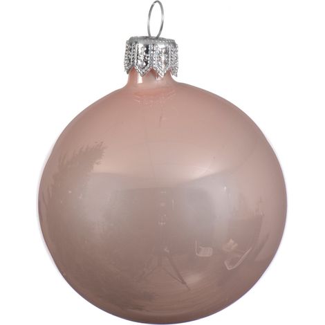 Palline per albero di Natale in vetro decorate color Rosa Blush Smalto -6 sfere da 8 cm (1/2)