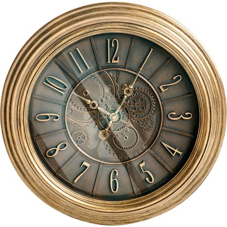 Horloge Murale Classique Cadre en Fer 50 cm Ronde Accessoire Décoratif Dorée Caudete (1/5)