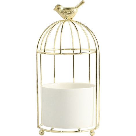 Pot À Plantes - Suspension Cage Oiseaux En Céramique Et Fer - Pour Succulentes Fleurs Décoration Intérieure Bureau Salon - 9 x 9 x 20 cm - 1 Pièce (1/5)