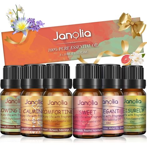 Janolia 6 x 10 ml Coffret d'huiles essentielles - Huiles parfumées naturelles, idéal pour la maison, le bureau et le spa, thème après-midi