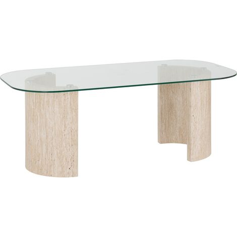Modena Coffee Table - L60 x W45 x H120 cm - Clear Glass/Cream Marble