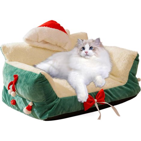 Canapé pour chat Fauteuil pour chat avec chapeau de Père Noël Canapé de soutien pour chat (1/5)