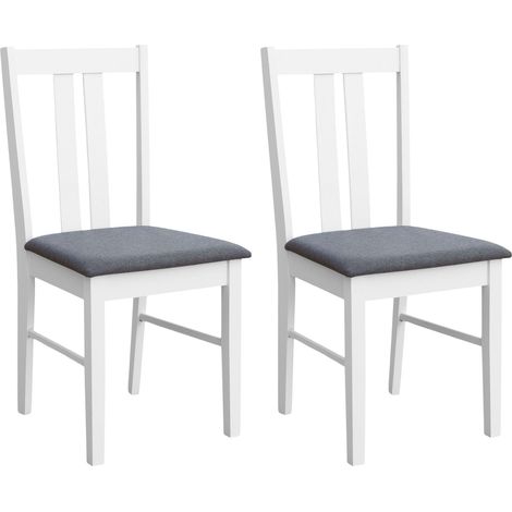 Set 2 Sillas de Cocina Comedor Classic, Conjunto 2 Sillas Cocina Fabricadas en Melamina tapizadas asiento gris Color Blanco