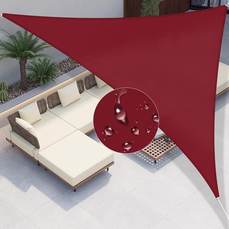 Vela de sombra triangular, 3 x 3 x 3 m, impermeable y resistente a los rayos UV, poliéster, para porche, terraza, jardín, patio, camping, rojo burdeos. (1/5)
