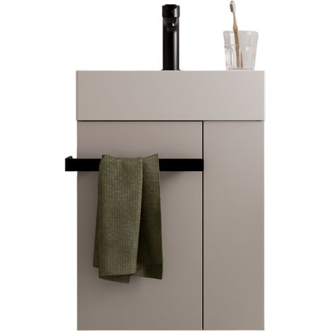 BERNSTEIN - Mobile lavabo bianco opaco 45x35x50cm (LxPxA) 1 cassetto + vano portaoggetti a destra + maniglia nera opaca - COMPACT450	Bianco opaco, Nero opaco