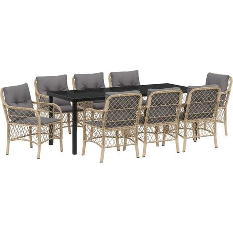 Maison Exclusive - Set da Pranzo per Giardino con cuscino 9 pcs Beige polyrattan