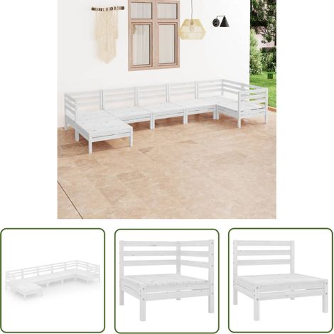 The Living Store Salon de jardin 7 pcs Bois de pin massif Blanc - Salon De Jardin - Ensemble De Salon De Jardin - Mobilier De Jardin - Meuble De Jardin - Bois De Pin (1/5)
