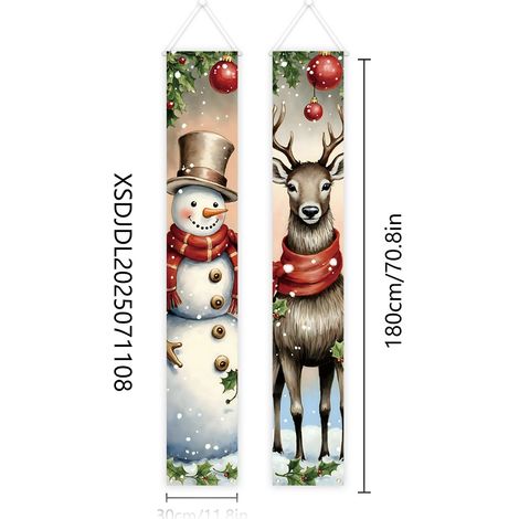 Bannière décorative à carreaux avec le Père Noël et un nouveau couplet de Noël 2026 - 180 x 30 cm - SDJDL-15