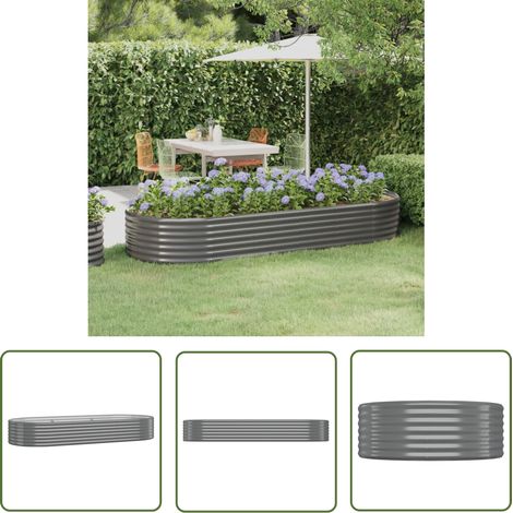 The Living Store Lit surélevé de jardin Acier enduit de poudre 249x100x36cm gris - Jardiniere Exterieur - Bac A Fleurs - Plante Grimpante - Decoration Jardin - Pot De Fleurs Grand (1/5)