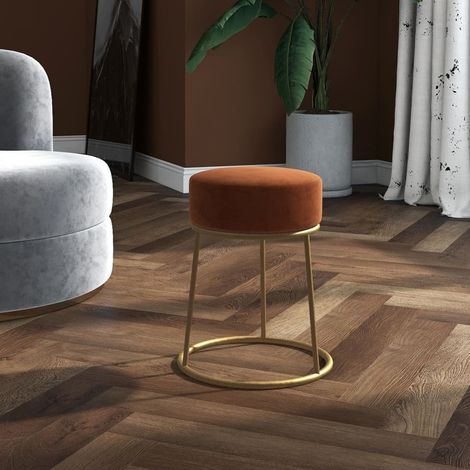 Tabouret pour Salon ou Chambre Style élégant, Tabouret pouf coiffeuse rond Marron Velours HAV7378 (1/5)