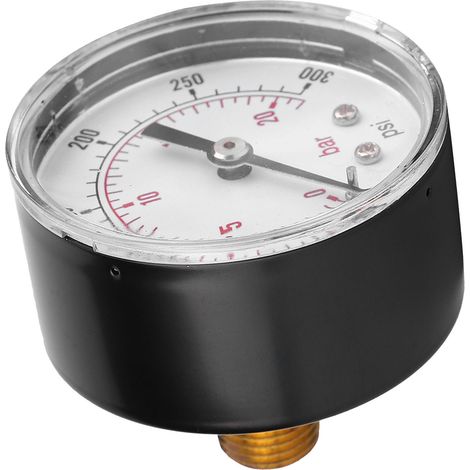 Manomètre à cadran 50 mm raccord arrière 1/4 BSPT pour air eau huile gaz (0-300 PSI 0-20 bar) (1/5)