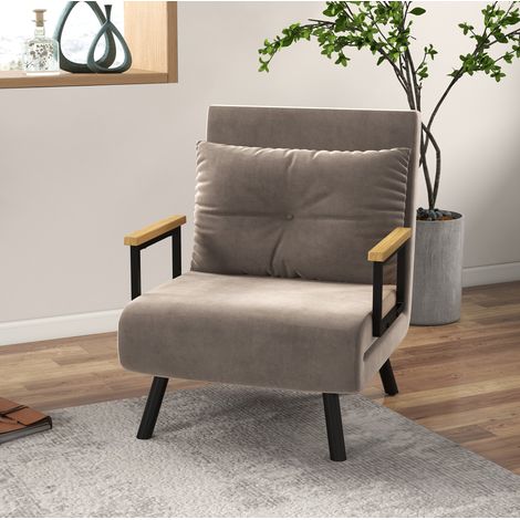 Poltrona convertibile 63 x 73 x 81 cm, schienale 5 posizioni, velluto grigio chiaro HAVRYA (1/5)