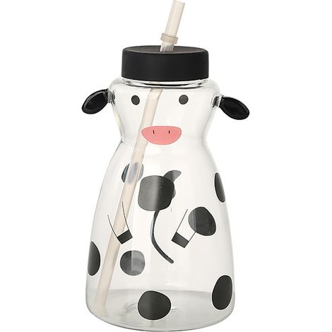 Tasse en verre créative 600ML en forme de vache avec paille, verre à boire réutilisable (1/5)