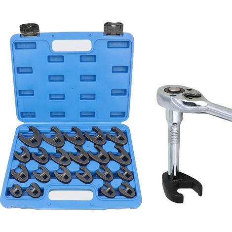 Jeu de clés à fourche, 21 pièces, tailles de 6 mm à 32 mm, compatible avec les cliquets de 1/2" et 3/8", design anti-glissement à 6 points, comprend un étui en plastique étiqueté (1/5)