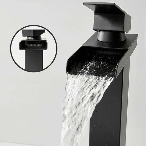Robinet mitigeur cascade pour lavabo haut, noir mat, rectangulaire, eau chaude/froide, carré, réglable, pour salle de bain, mitigeur pour lavabo à poser, acier inoxydable, antioxydant (1/2)