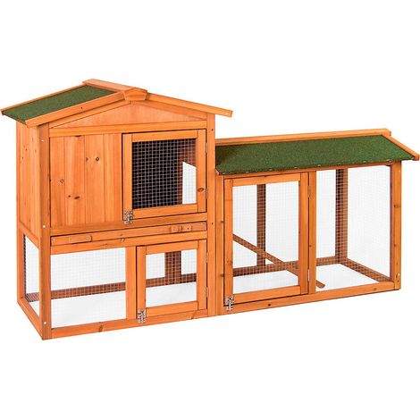 Double Wooden Pet Hutch Rabbit Guine Pig Cage Run With Clean Tray