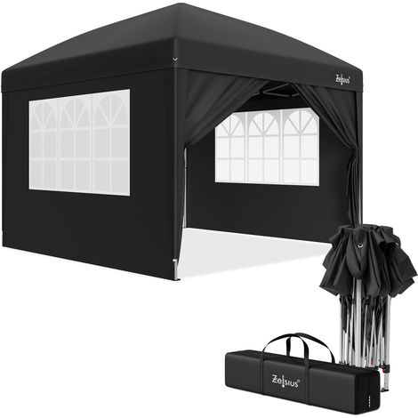 Zelsius Faltbarer Pavillon 3x3 m mit Seitenwänden, Schwarz, Faltpavillon UV30, Gartenzelt faltbar (1/5)