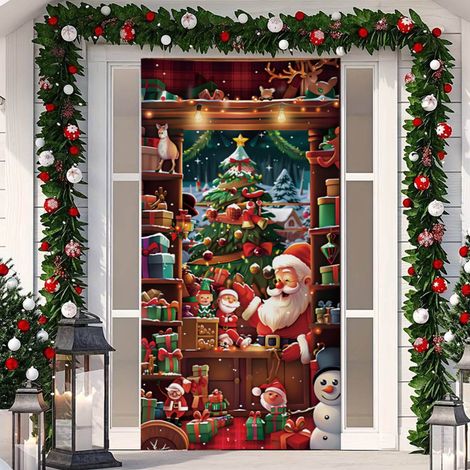 Habillage De Porte De Noël - Tissu En Polyester - 90 X 203 Cm - Décoration De Porte Intérieure Ou Extérieure - 1 Pièce (1/5)