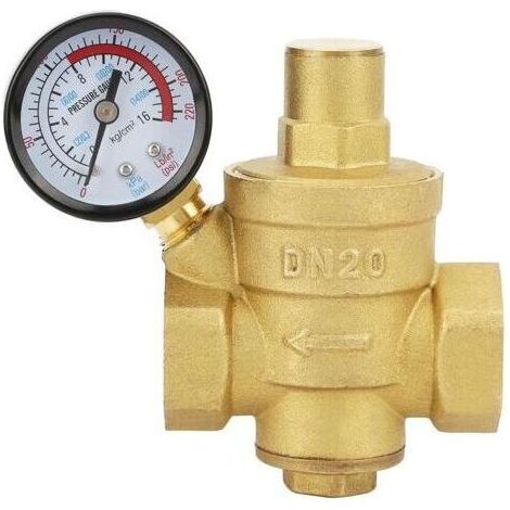 SUNXURY Régulateur de pression d'eau en laiton réglable DN20 avec manomètre (1/5)