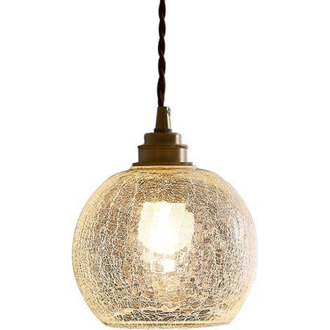 Suspension boule de verre avec finition craquelée de glace, lampe suspendue en métal bronze avec abat-jour globe, luminaire E27, lustre d'éclairage de salle à manger, plafonniers industriels vintage (1/5)