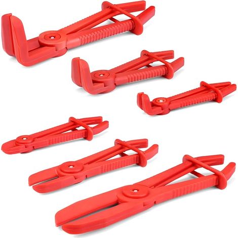 Juego de 6 alicates para abrazaderas de manguera: alicates rectos y alicates angulares de 90°, para mangueras flexibles, frenos y líneas de combustible. (1/5)
