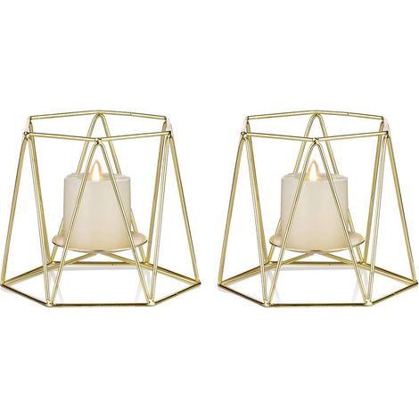 Ensemble de 2 bougeoirs à colonne en métal doré, candélabres géométriques élégants – Décoration de table, mariage, intérieur tendance–DELKEVIC (1/3)