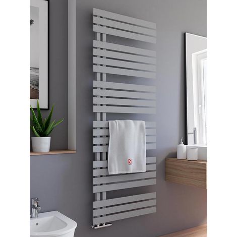 Schulte Badheizkörper Breda, flacher Designheizkörper mit seitlich versetztem Mittelanschluss, Stahl pulverbeschichtet in Reflex Grau, 169 x 60 cm (1/4)