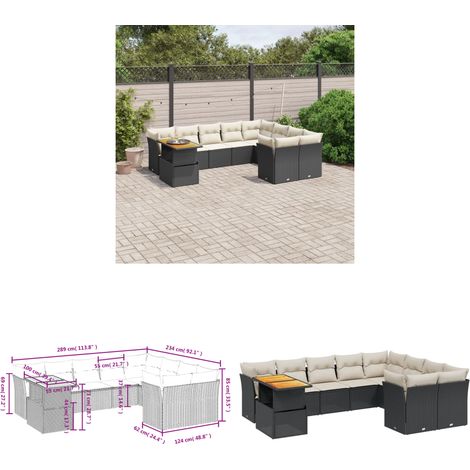 10-tlg. Garten-Sofagarnitur mit Kissen Schwarz Poly Rattan - Gartenmöbel - Sofagarnitur - Rattan Möbel - Outdoor Möbel - Esszimmerset - Home & Living (1/3)