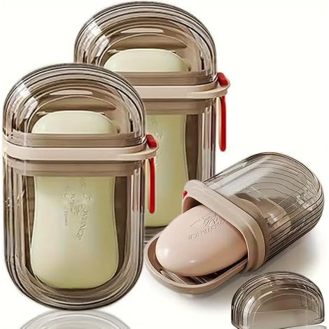 KOWOLL x Porte-savon portable avec couvercle, système d'évacuation étanche, matériau PET, idéal pour les voyages et les loisirs de plein air, mini porte-savon de rangement (1/5)