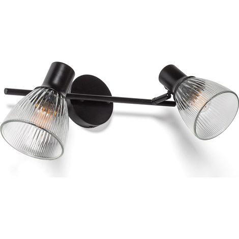 Aplique de Pared Metal y Cristal Aron 2 Focos Negro (1/4)