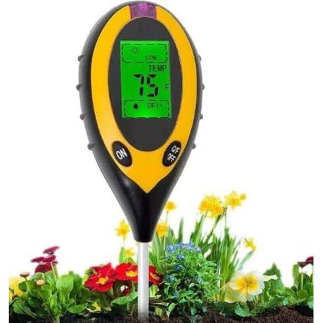 Tester per terreno 4 in 1 per pH, luce, umidità e temperatura, ideale per piante, giardino, fattoria, uso interno ed esterno (batterie non incluse). (1/3)