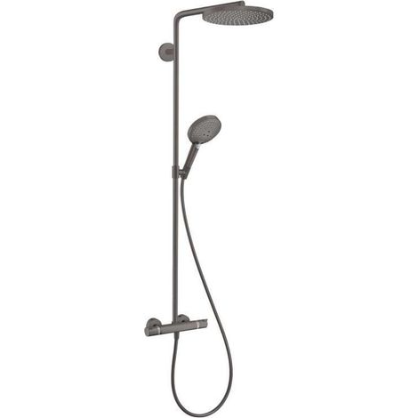 Hansgrohe Raindance Select S - Conjunto de ducha Showerpipe con termostato, 1jet, cromo negro cepillado 27633340 (1/4)