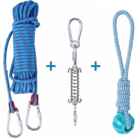 Hundespielzeug-Set mit Federstange, Hängeseil aus Baumwolle, ideal für draußen, zum Spielen und Beißtraining.