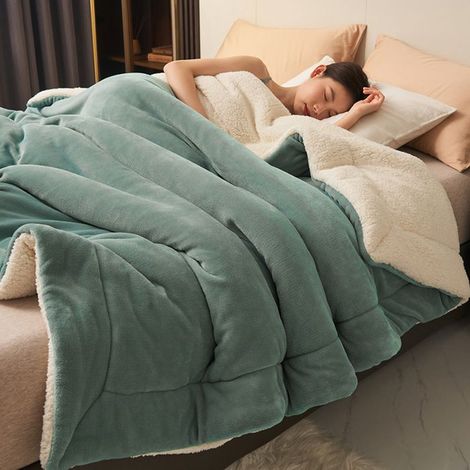 Couverture Polaire Épaisse Double Couche en Flanelle et Sherpa,200x230cm Plaid Hiver Ultra Chaud,Couverture Uni pour Lit,Bleu 1 (1/5)