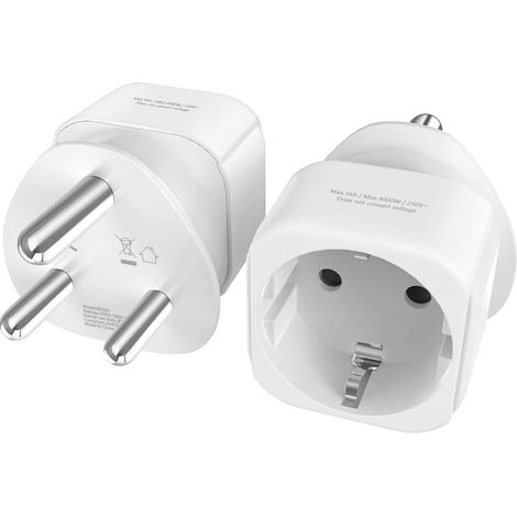 Adaptateur de Voyage Afrique du Sud, Adaptateur de Voyage UE vers Afrique du Sud, Lot de 2, Prise de Voyage de Type M avec Protection de Terre, Adaptateur de Prise pour Afrique du Sud, Sri Lanka, etc (1/5)