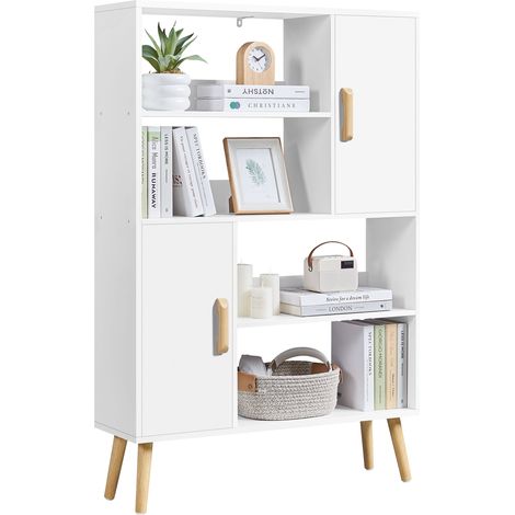 Yaheetech – Bibliothèque scandinave blanche 4 niveaux – 2 armoires de rangement – Étagères ouvertes – Dimensions 80x23,5x120,5 cm – Ancrage mural inclus