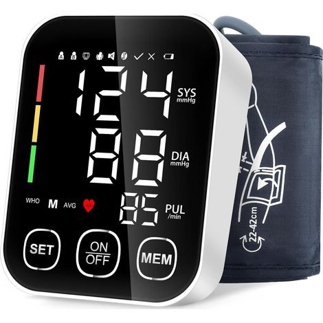 Tensiomètre Bras, Tensiometre Bras Professionnel Grand Écran LCD, Détection d'Arythmie Cardiaque Blood Pressure Monitor Grand Manchette (22-42 cm) Mémoire 2 99 (1/4)