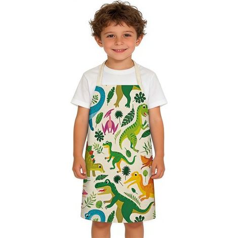 Kinderschürze mit Cartoon Motiv Dinosaurier Schürze Malschürze für Kinder zum Kochen und Malen in der Küche Empfohlen für Jungen und Mädchen mit