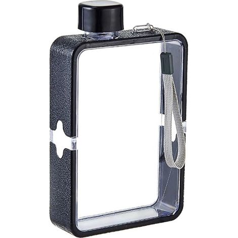 Gourde transparente réutilisable légère, bouteille d'eau plate format A5, compacte pour sport, voyage et fitness, se range facilement dans un sac, noir (1/5)