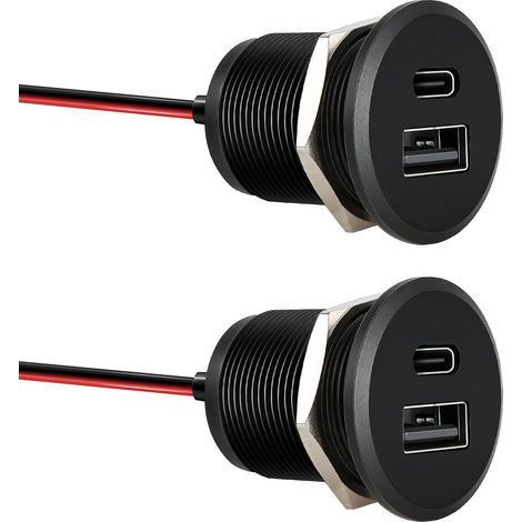 2 Prise USB 12V, Aluminium, PD3.0 QC3.0, Charge Rapide, Camping-Car Bateau (1/5)