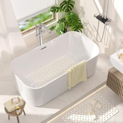 FENOPLASTICATapis de Baignoire Antidérapant, 75 x 43 cm Tapis de Douche sans BPA, Résistant aux Moisissures & Lavable en Machine Tapis de Bain Antidérapant, Drainage Efficace et Facile à Nettoyer, Bla (1/4)