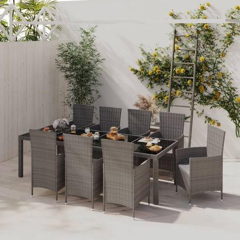 Ensemble Table et Chaise de Jardin - Mobilier à dîner de jardin 9pcs et coussins Résine tressée Gris BV677532 - BonneVie (1/5)