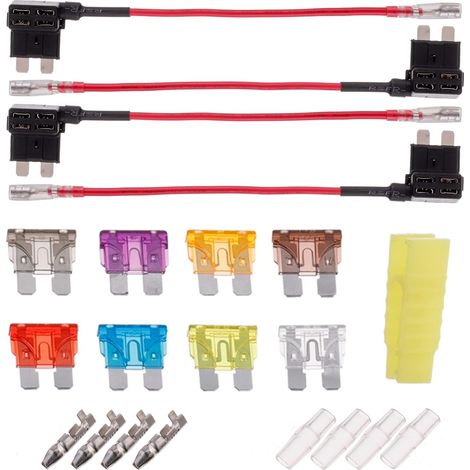 4pcs 12V 24V Standard Add-a-Circuit à Fusibles, Porte-Fusible à Lame Arrière avec 8pcs Fusibles mini (2A / 3A / 5A / 7.5A / 10A / 15A / 20A / 25A) (1/5)
