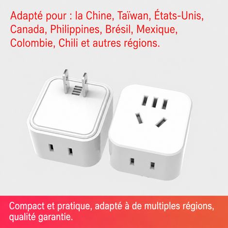 Adaptateur de voyage prise US 2 broches plates 2500W 10A PC blanc DG-CT144 2 dg-ct144 61 48 9 × 7 × 7 cm 70 g – Livraison gratuite