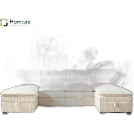 Canapé modulable en velours côtelé beige avec rangement, accoudoirs et port USB 280 x 152 x 83 cm HOMAIRE (1/5)