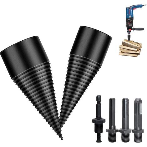 Lot de vis cônes fendeuse de bois 42 mm + 32 mm avec 4 poignées de forage, fendeur conique en bois fendeur pour perceuse (1/4)