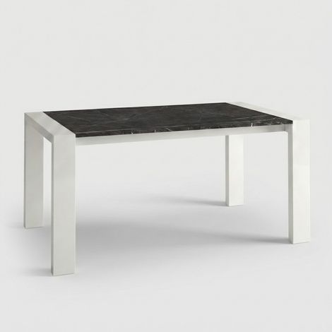 Tavolo allungabile design 12 persone gambe bianche 160/250x90 Pesaro - Effetto marmo nero